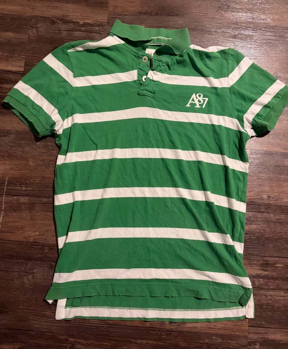 Aeropostale A87 Striped Polo Shirt Size S Green White Short Sleeve